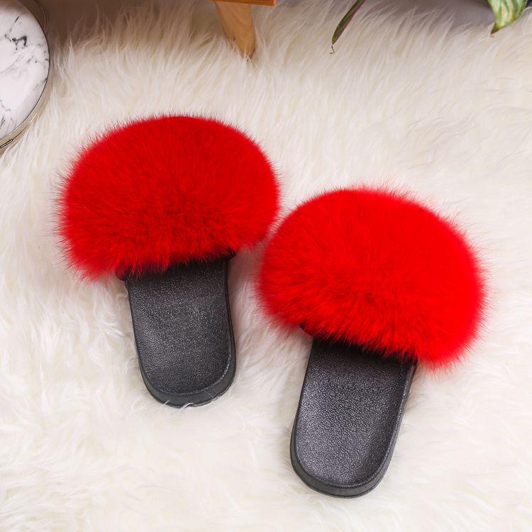 YIJIARAN Women's Faux Fur Slide Slippers - Soft Fox Fur Sandals For Indoors & Outdoors