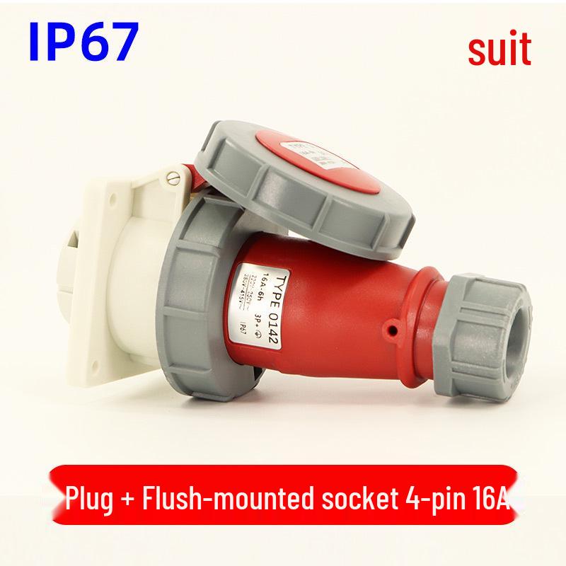 Waterproof 3-core 4-pin 5-hole Male-Female Aviation Plug Socket, Three-Phase Electrical Connector, 16A/32A, IP67.