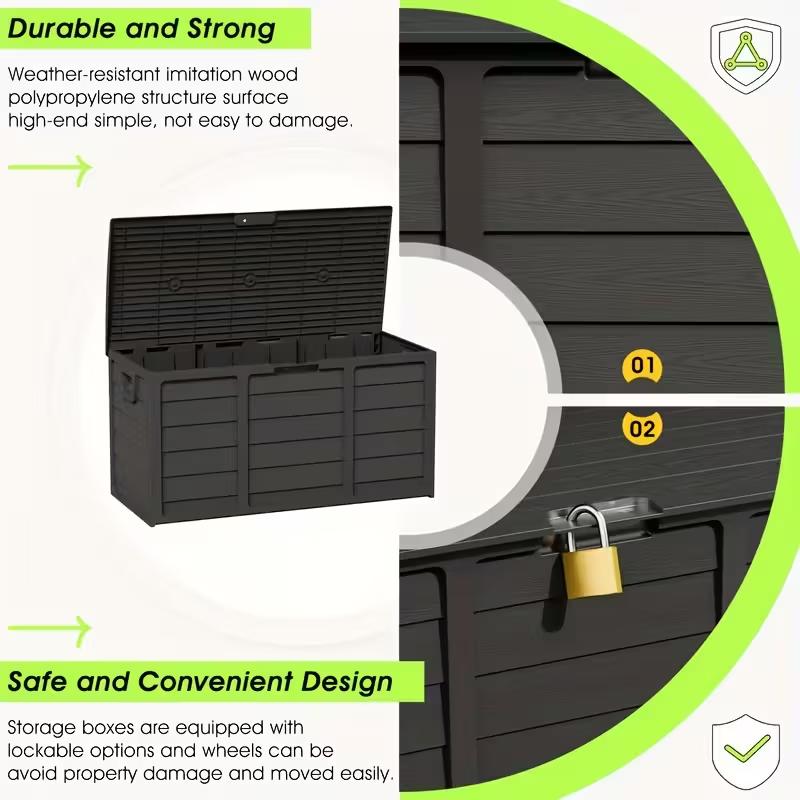 75 Gallon Large Outdoor Deck Box with Lockable Lid & Heavy-Duty Hinged Door - White/Green Heavy-Duty Plastic Storage Container,