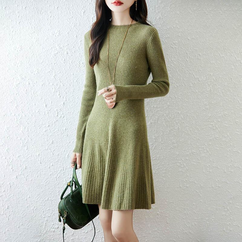 Women Sweater Dress 100% Wool TIDENOVEL O-neck Knit Long Pullover Winter Jumpers Wool Long Dress Female