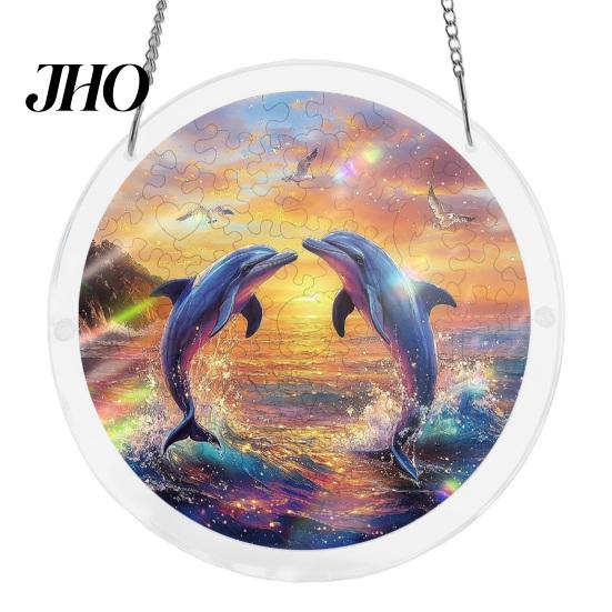 Acrylic Puzzle Sun Catcher with Colorful Light Projection, DIY Window Hanging Decor Rainbow Projection for Garden Patio Living Room, UV Printed
