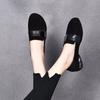 Low-heeled Round Head Buckle Casual Single Shoes Women's New Autumn Black Light Mouth Temperament Thick-heeled Commuter Shoes