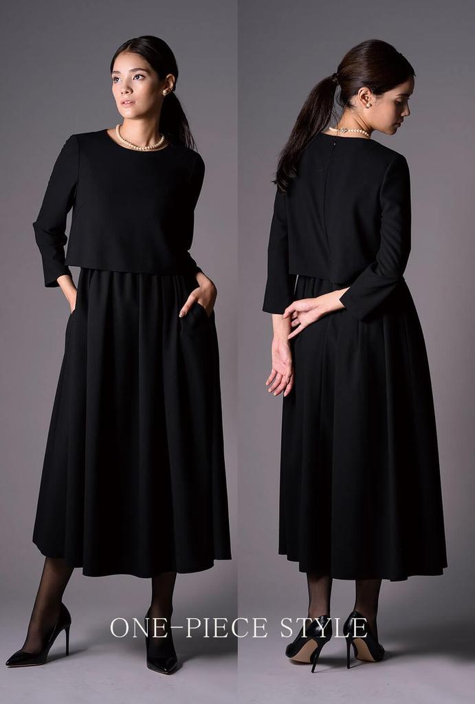 Lecqueur Black Formal Mourning Long or Midi Elastic Women's Dress, Washable, Length, Waist, One-Piece Suit, 5560003-12