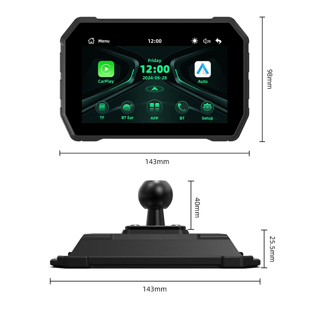 5inch Moto Wireless CarPlay Android Auto Motorcycle GPS Navigation Display Screen Motorbike Bluetooth 5.0 Multimedia Player Waterproof