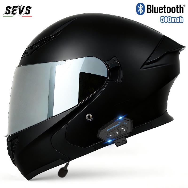 All-Season Universal Flip-up Motorcycle Helmet with Double Visor and Bluetooth Earbuds for Men and Women