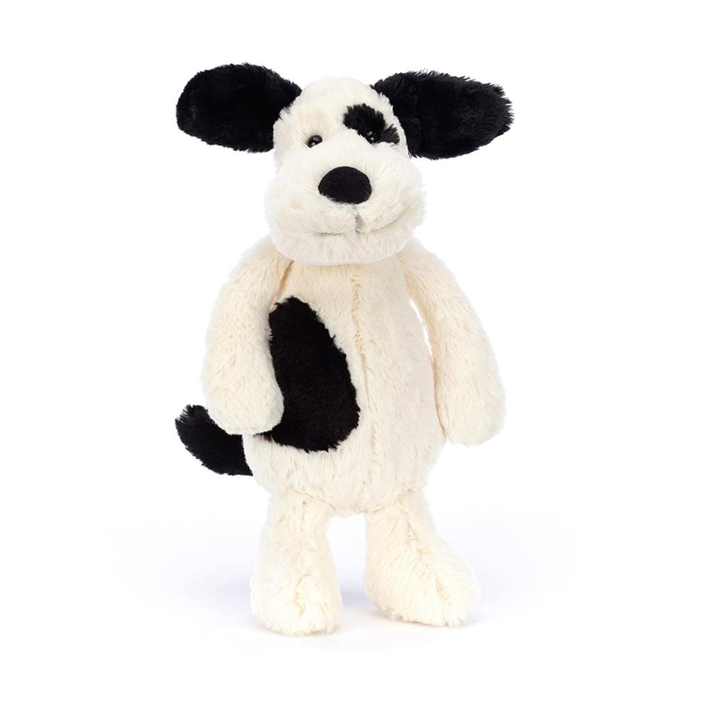 Jellycat Bashful Puppy Medium Plush Sitting Height Black Cream Dog, 20cm, &