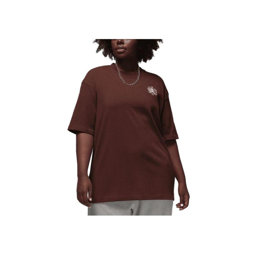 Jordan Teyana Taylor Collaboration Retro Logo Rose Embroidery Short Sleeve T-Shirt Women Tops Coffee FB2641-227