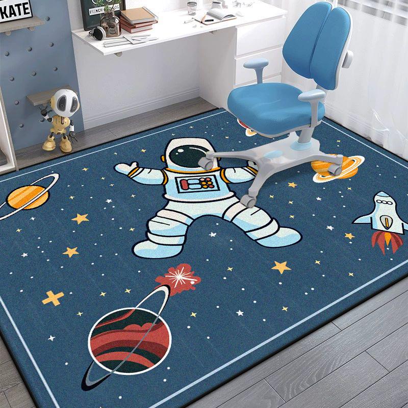 Astronaut Bedroom Chair Mat Cartoon Decoration Fluffy Plush Carpet for Living Room Large Area Gaming Room Non-slip Rugs Washable