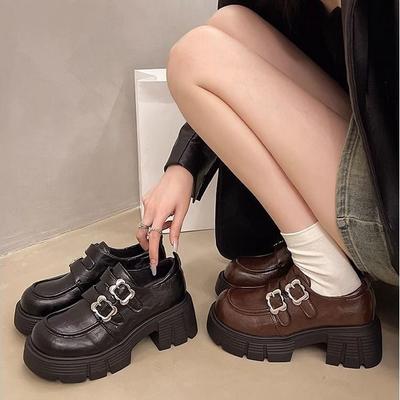 Versatile Thick Heel Platform Small Man Mary Jane Small Leather Shoes Retro British Loafers Women's 2025 Autumn New Models