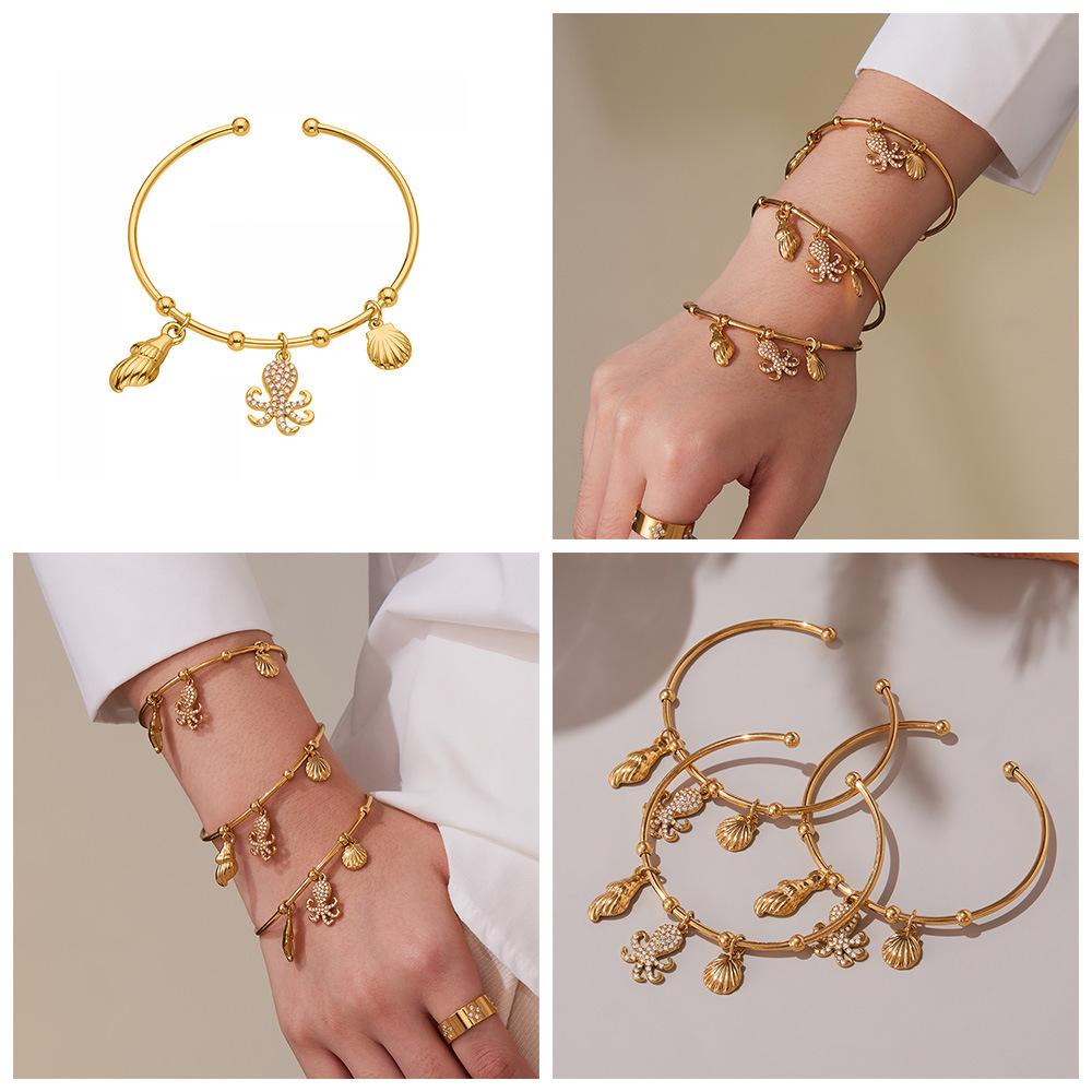 Qiong Yao 18K Gold-Plated Conch Shell Ocean-Style Openable Stainless Steel Bracelet