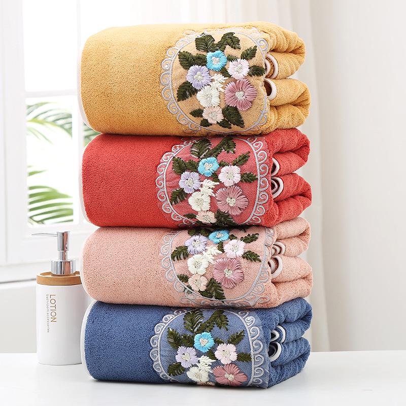 Premium Coral Fleece Absorbent Bath Towel - Thick, Non-Cotton, Floral Design for Adults