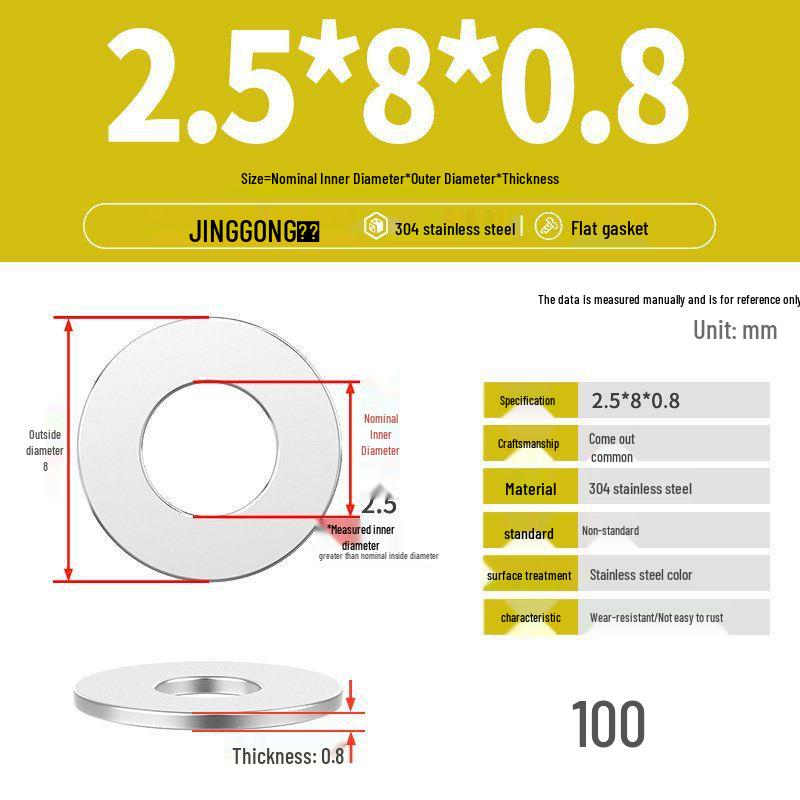 Zesílená plochá podložka/distanční kroužek z nerezové oceli 304 M4 M5 M6 M8
