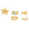 Mixed Design Toe Ring Set with Open Adjustable Bands and Gold Tone Finish, Starfish Shell Foot Rings for Beach Vacation Sandals and Casual Summer
