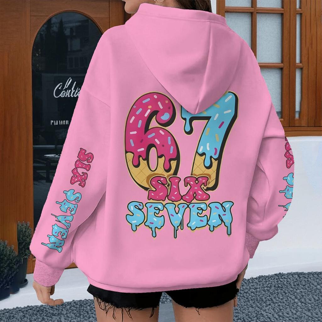 Spring Autumn Ice Cream Style Six Seven Kids Hoodies Boys Number 67 Print Cartoon Streetwear Fun Six Seven Girl Hoody