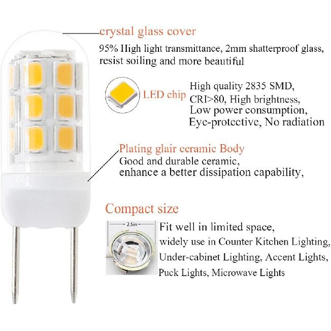 G8 Led Bulbs T4 Led Bulb 120V 20W-35W Halogen Replacement Bulb Warm White Light 3000K for Kitchen Lighting, Under-Cabinet Light and Puck Light, Pack