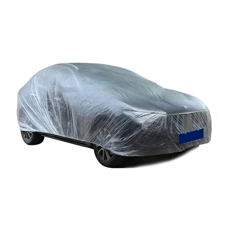 Upgraded Elastic Band Clear Plastic Disposable Universal Car Covers Rain Dust Garage Cover Waterproof Temporary Durable
