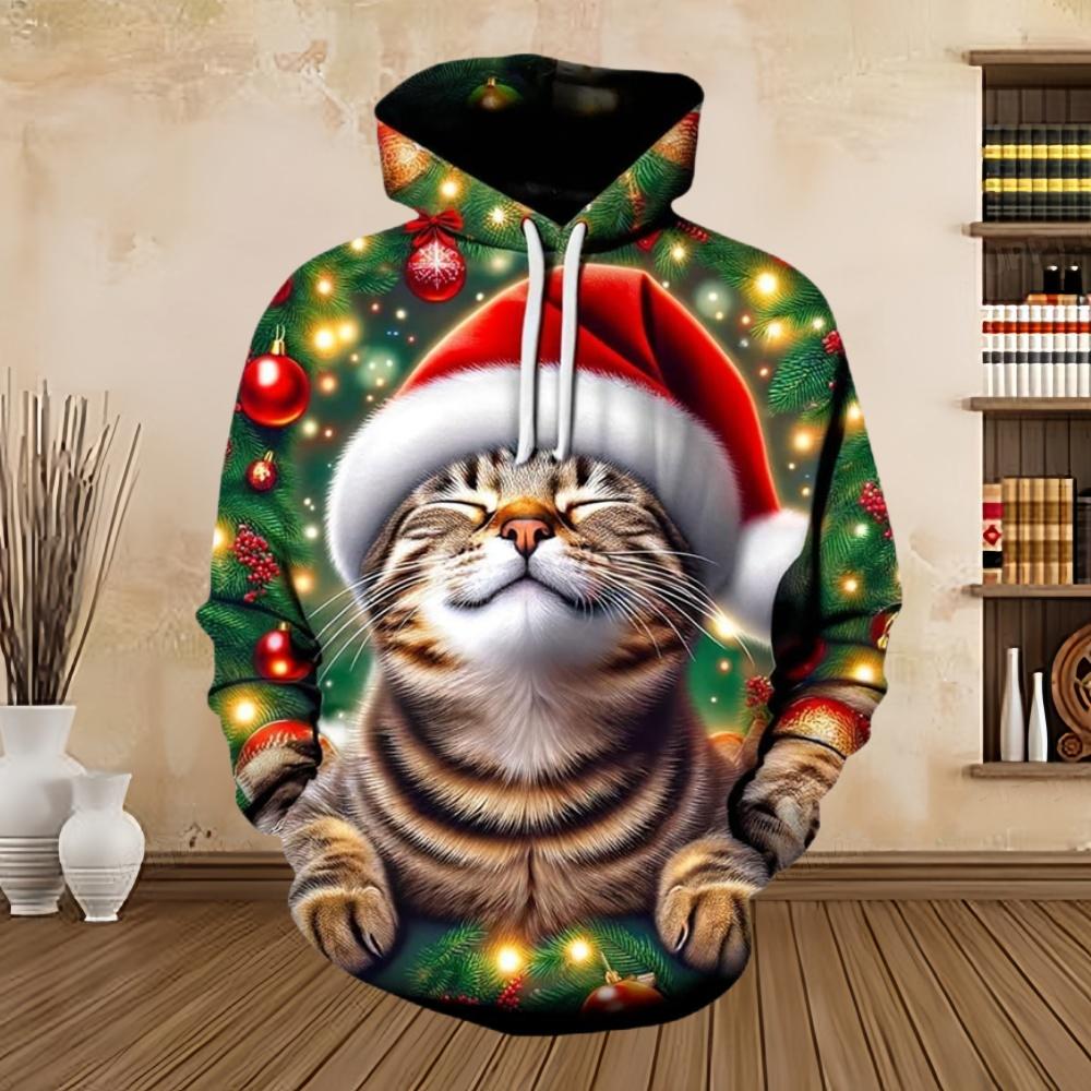 

Merry Christmas Cat 3D Printed Men s Snowman Hoodie Streetwear Loose Pullover Sweatshirt Top S
