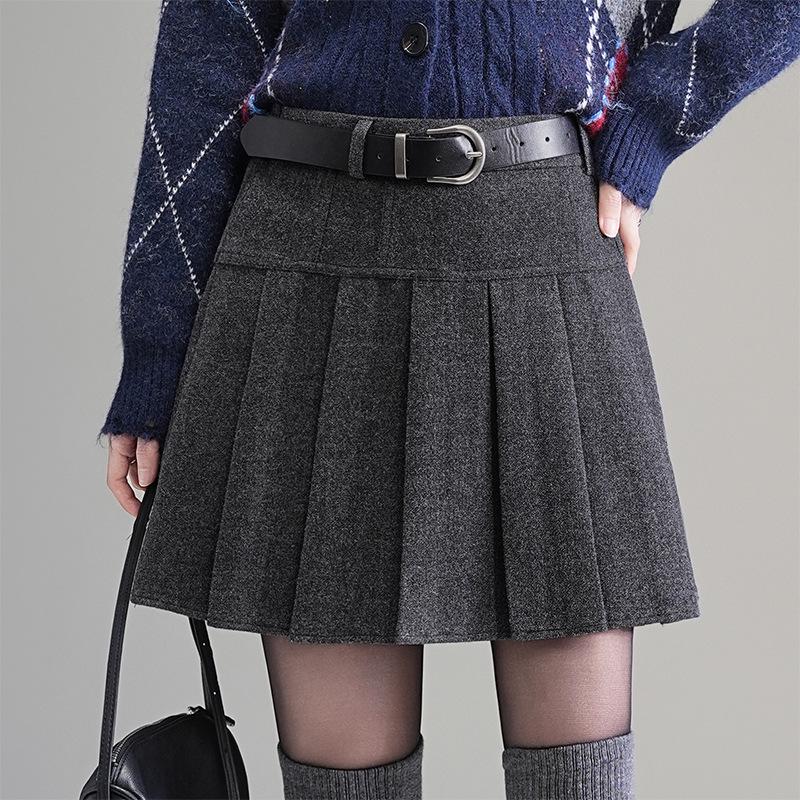 Women's 2025 Autumn/Winter High-Waisted Pleated Wool A-line Mini Skirt