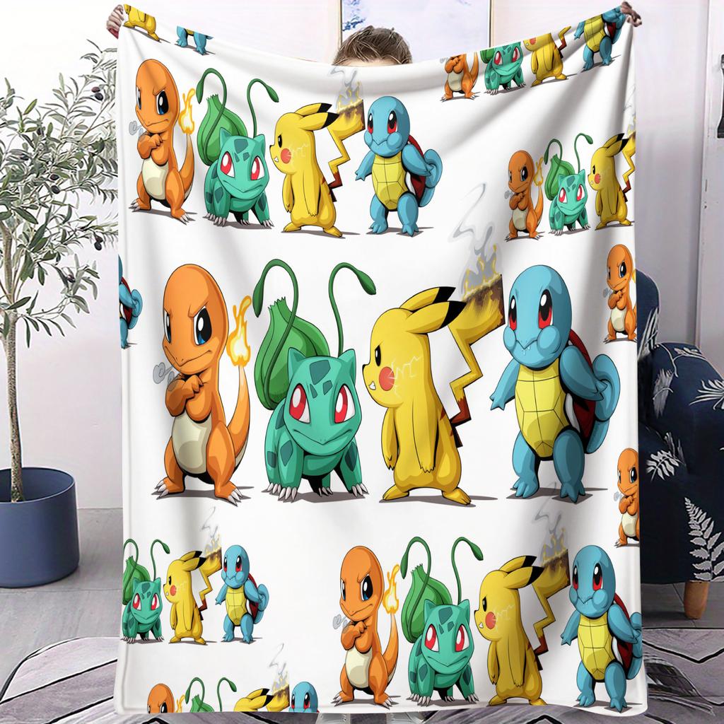 Cute Pikachu Emoji Collection AllPrint Flannel Blankets Cozy Warm Universal for Boys Girls for Home Camping Office Decoration