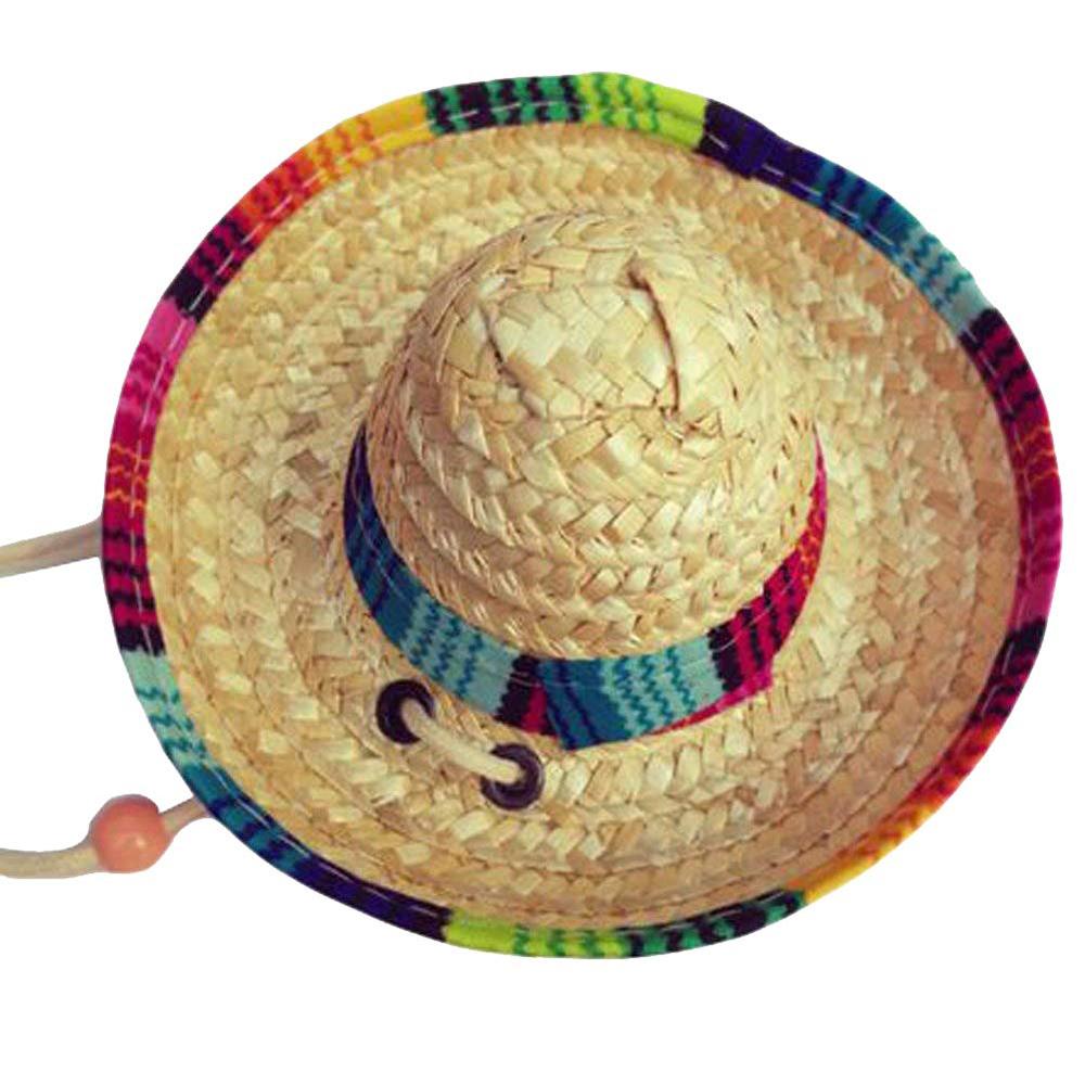 Dog Sombrero Hat Mini Straw Sombrero Hats Mexican Hats Sombrero Party Hats for Small Pets/Puppy/Cat (Dark Khaki,M)