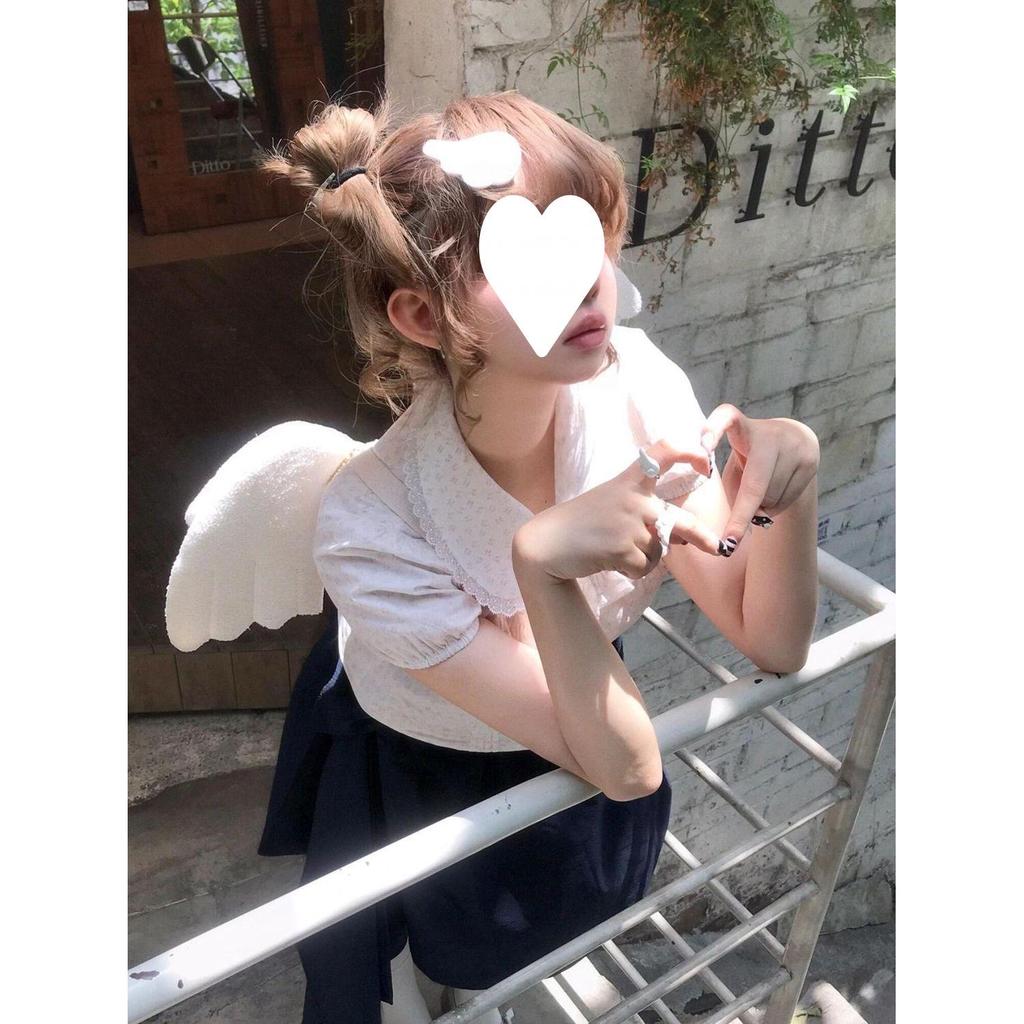 Midsummer Story Floral Doll Collar Two-Piece Set: Age-Reducing Short-Sleeved Shirt & Bowknot Skirt