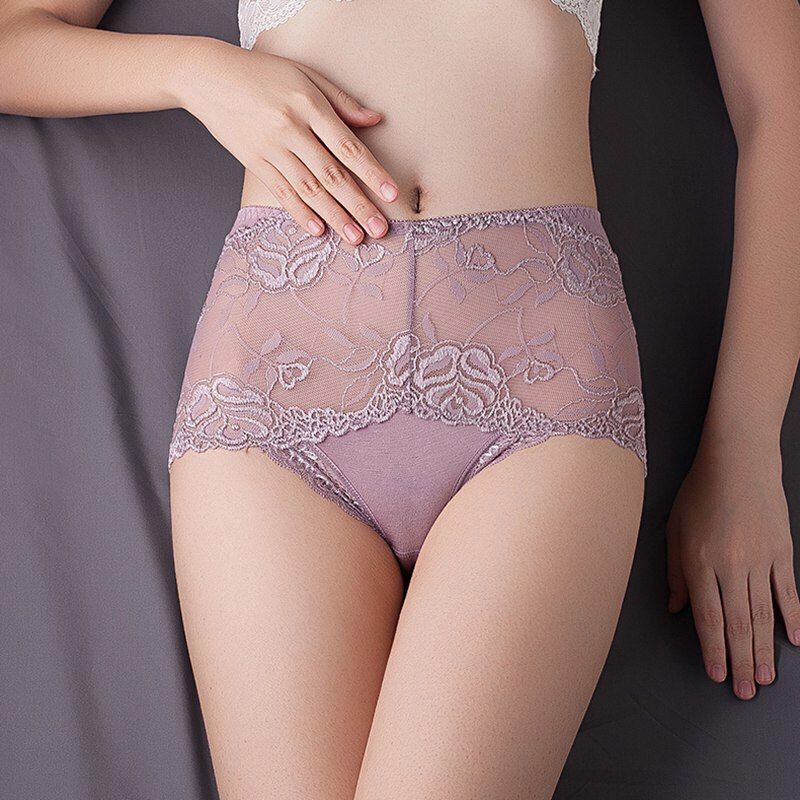 8 Color Plus Size Women Panties Sexy Lace Transparent Underwear Panty Seamless Mid-Waist Hip Raise Briefs Cotton Health Lingerie