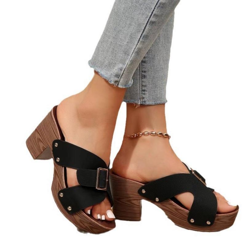 Fashion Sandal of Women British Style Rome Shoe High Heels Comfy Soft Summer Sandalias Casual Slipper Wedge Metal Buckle Platform Sandal