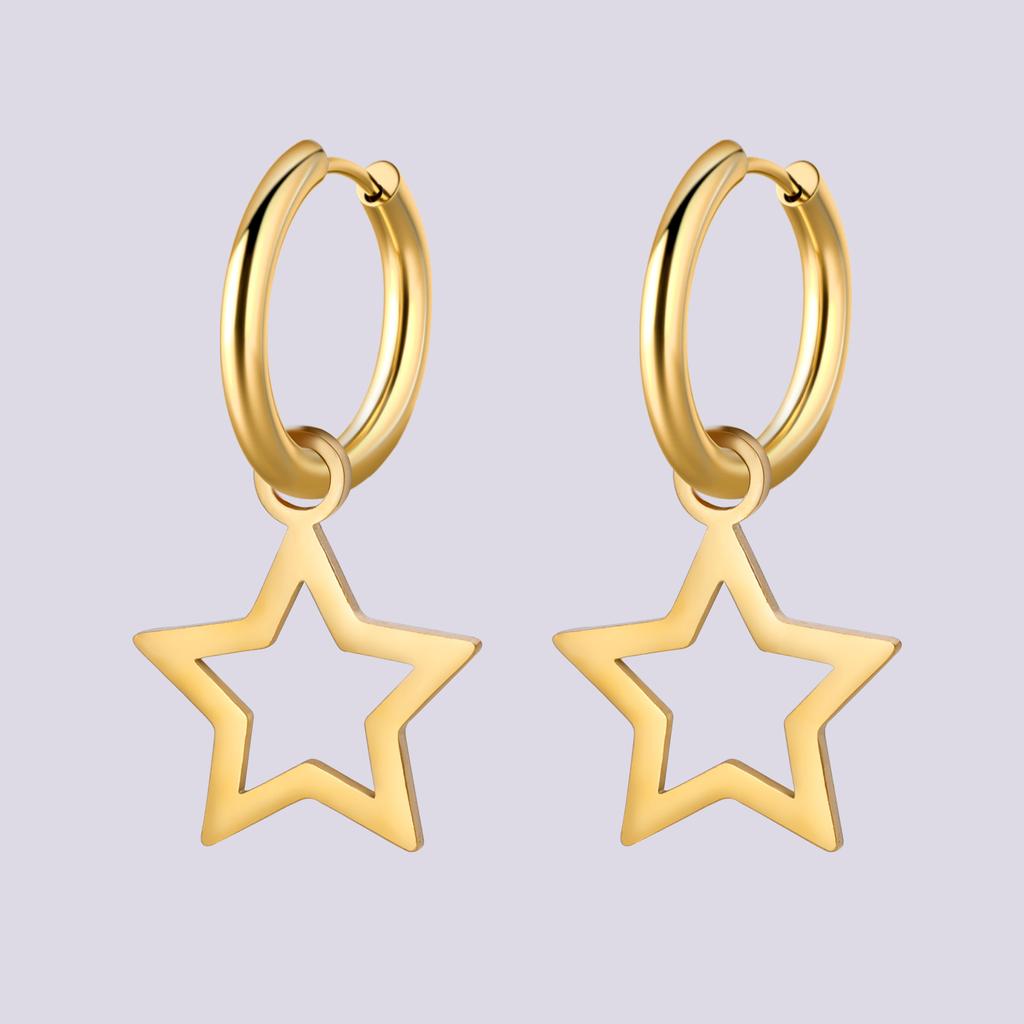 Stainless Steel Star Drop Earrings Women Girls Gold Color Hoop Earrings Minimalist Wedding Jewelry Gift for Friends
