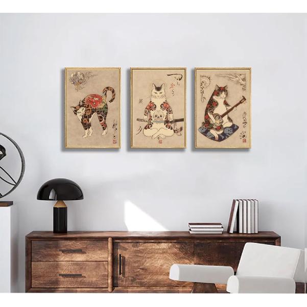 6Pcs Japanese Samurai Cat Wall Art Prints of Posters Japan Bushido Decor Kung Fu Paintings Tattoo Funny Fantasy Photo Picture Canvas Poster Painting