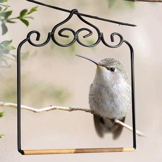 Hummingbird Swing And Perch Rustic Metal Frame Birds Swing with Wood Perch Hanging Parrot Perch for Outdoor Garden Patio Balcony