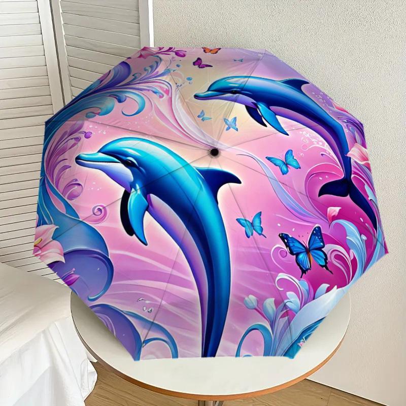 

1pc Dolphins, Butterflies, Floral, Ocean, Watercolor Umbrella with Plastic Handle,Suitable for All Seasons Home Travel Outdoor UmbrellaDD346