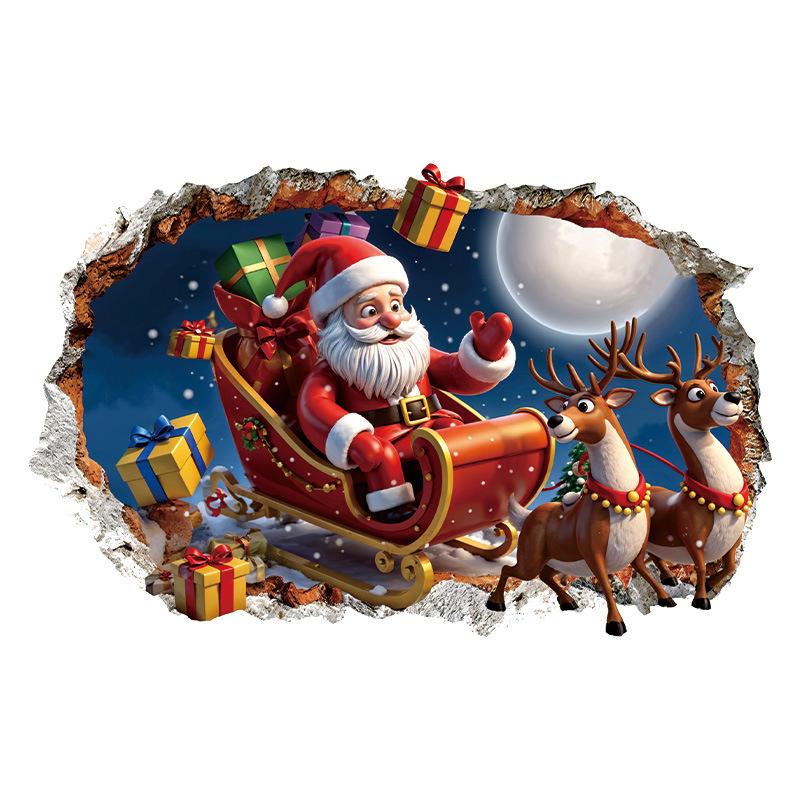 Christmas Broken Wall Home Living Room Wall Decoration Wall Sticker Self-adhesive Santa Claus Elk Holiday Wall Sticker