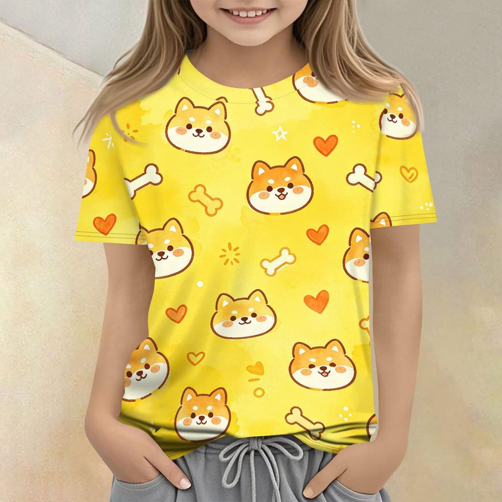 Kids Short Sleeve T Shirt Casual Loose Fit Crew Neck Top with Animal Print Soft Comfortable Fabric Suitable for Everyday Wear