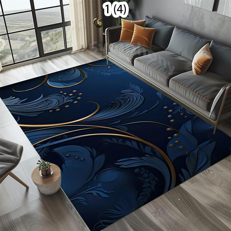 

Luxury Blue Carpet Mat Rug Home Decoration Living Room Floor Rug Tropical Leaf Pattern Gold Design Indoor Area Rug Bedroom Decor 40X60CM