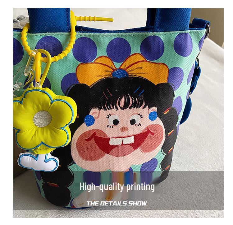 New Cartoon Graffiti Canvas Shoulder Crossbody Bucket Bag for Girls