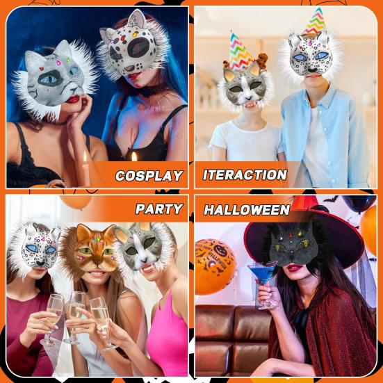 20 Pcs Face Cushion Kit Fox Cat Face Cushion DIY Halloween Masquer Set with Paint And Brush Make-up Party Prop for Dancing Party