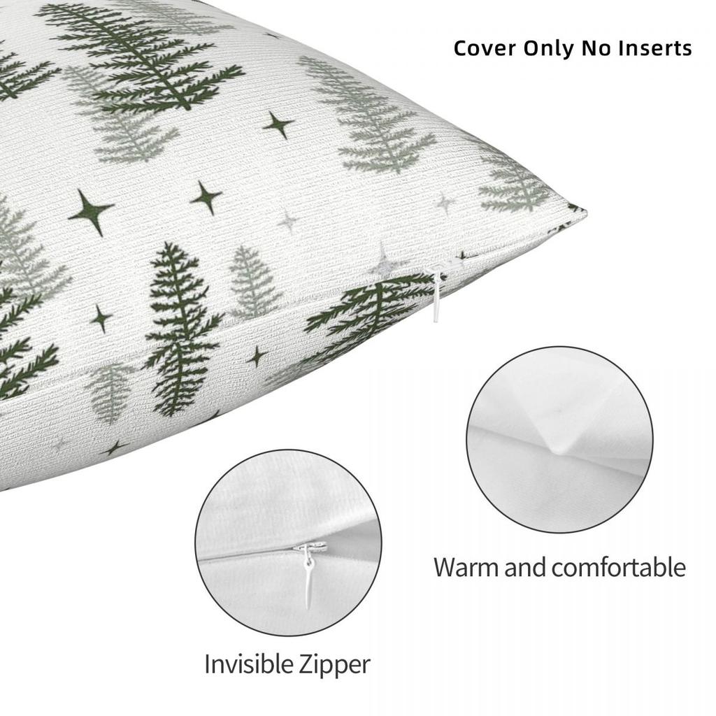 Christmas Night With Green Trees Square Pillowcase Polyester Linen Velvet Pattern Zip Decorative Pillow Case Car Cushion Cover
