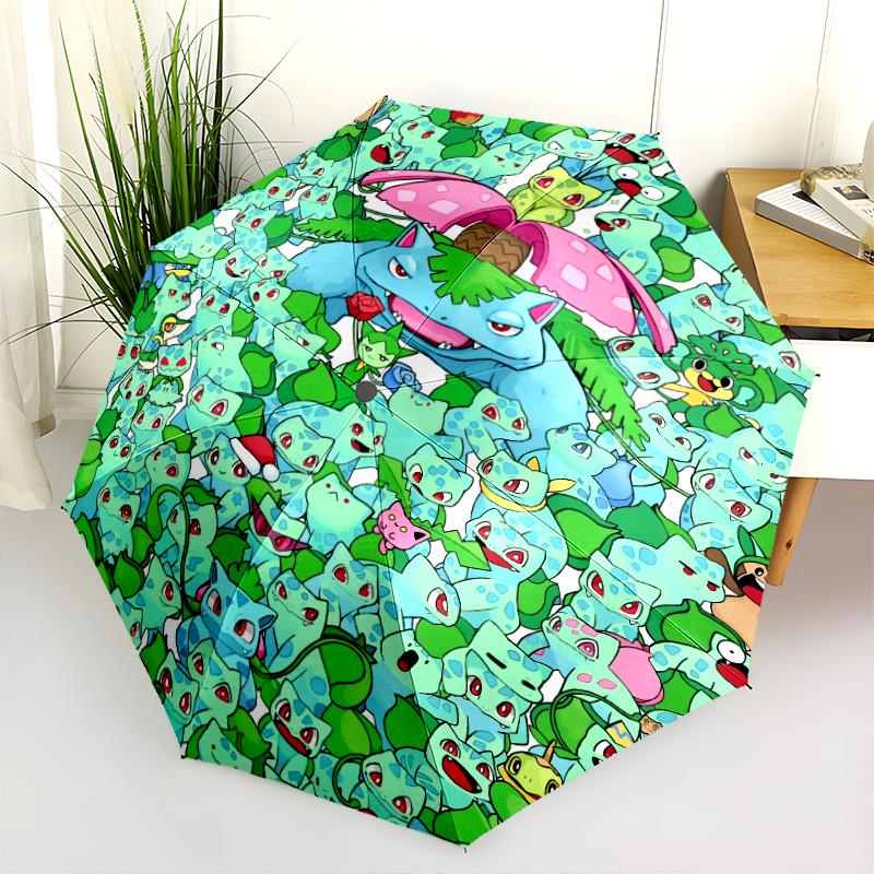 Bulbasaur pattern, automatic folding umbrella, portable and foldable design, 8 ribs, a Christmas or birthday gift.