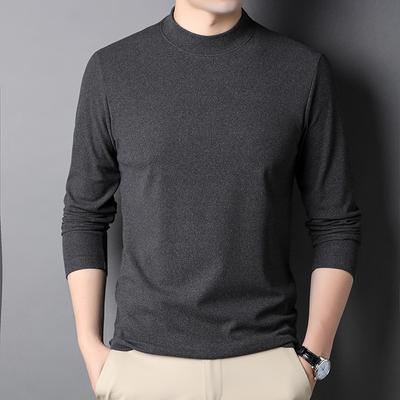 T-shirt a maniche lunghe, Collo alto a metà, Base casual da uomo, Pullover per primavera e autunno, Taglio dritto, alla moda, Abbigliamento da uomo maturo e affascinante
