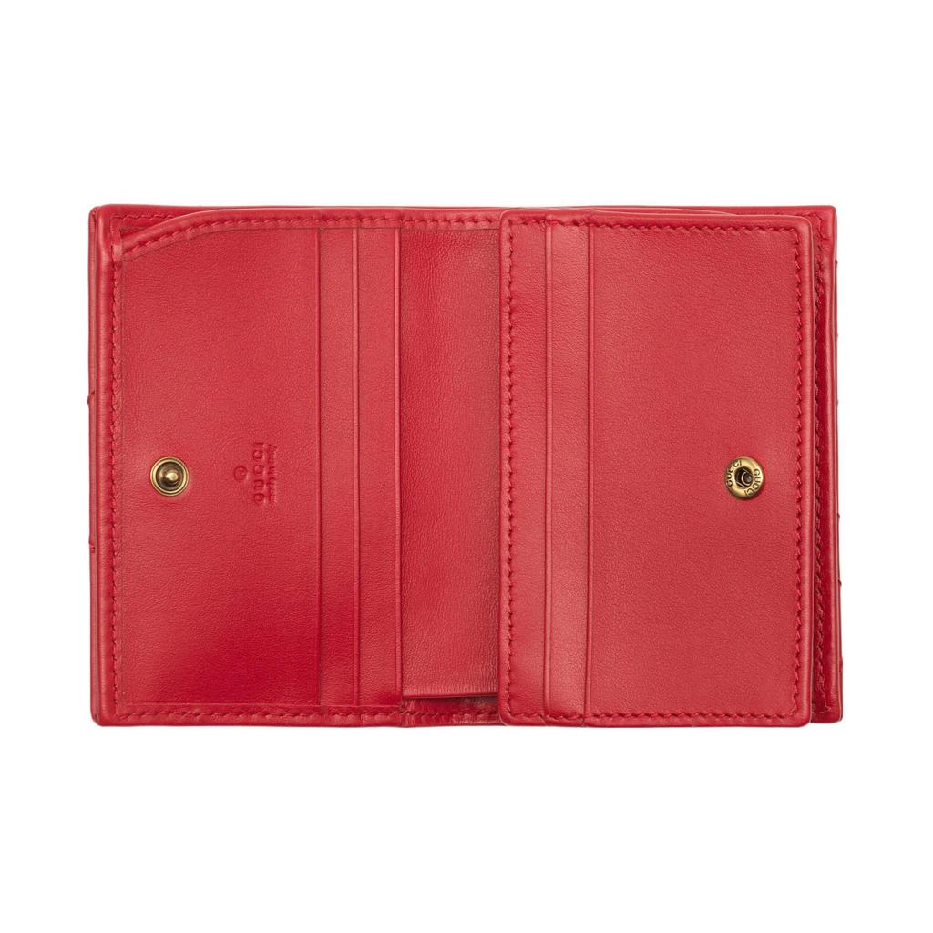 GUCCI Marmont double G logo snap closure quilted leather card holder wallet for women  red