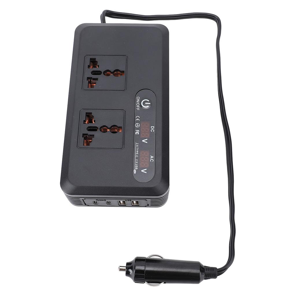200W DC to AC Car Inverter 12V DC USB Type C Fast Charging Car Outlet Adapter Converter with 2 Universal Sockets for