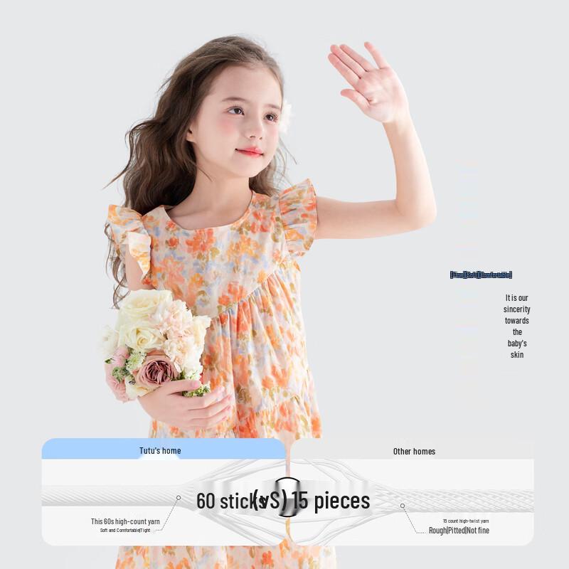 Girls' Floral Flutter Sleeve Cotton Princess Dress
