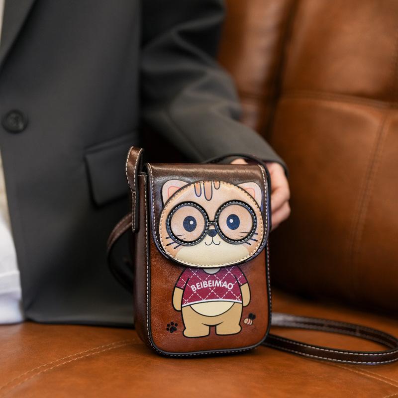 BEIBAOBAO Cute Cartoon Bear Mobile Phone Bag 2026 New Style Women's Change Bag Fashionable High-end PU Shoulder Messenger Bag Female Mini Small Wallet