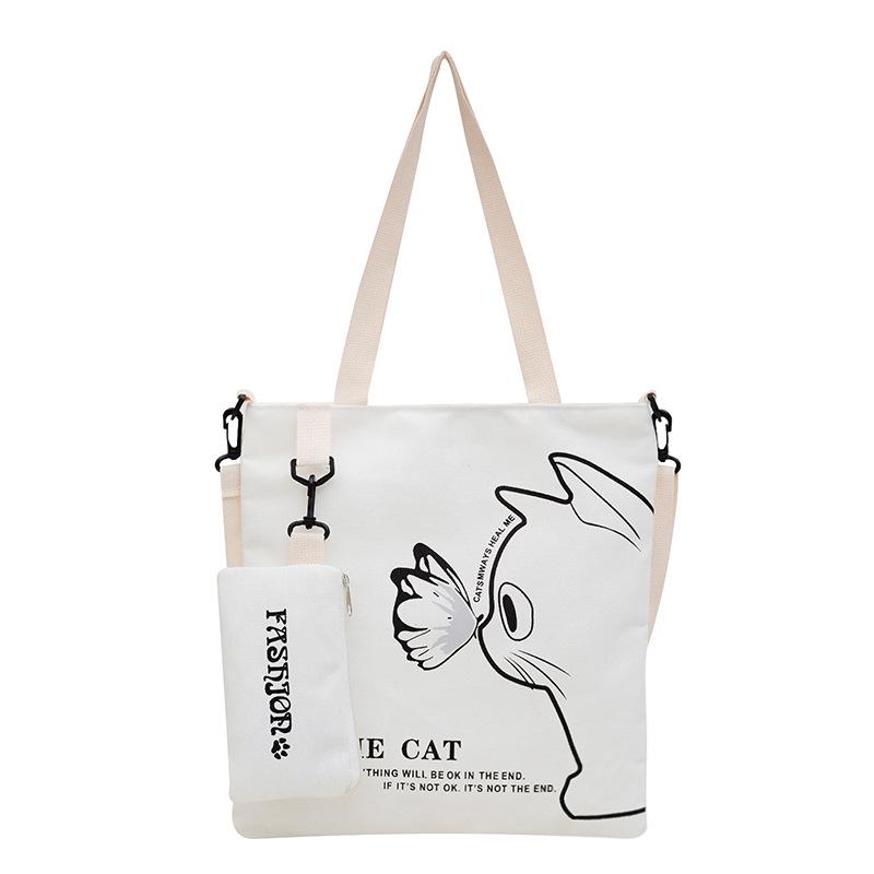 

2025 Осень Холщовая сумка-тоут в японском стиле для студентов белый