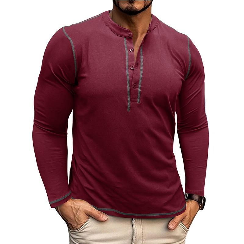 Men S Long Sleeve Round Neck Color Block Vintage T Shirt