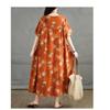 Summer Retro Cotton and Linen Round Neck Short Sleeved Dress, Women's Loose Letter Skirt