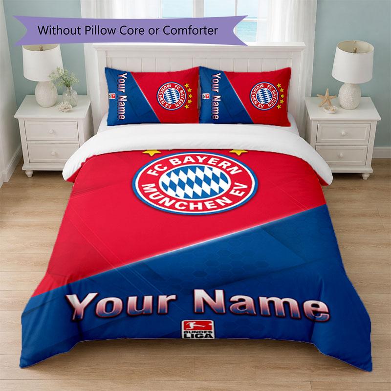 Set Biancheria da Letto Personalizzato Bayern Monaco con Nome Testo 1 Copripiumino+2 Federe Logo Calcio Regalo Personalizzato per Occasioni Speciali Decorazione Camera da Letto