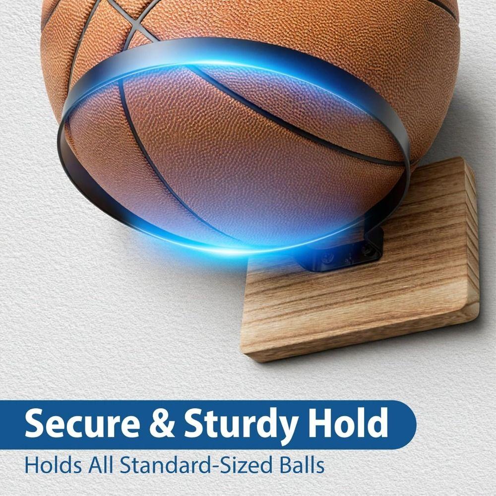 Wooden Base Basketball Holder Space Saving Multi-functional Football Wall Mount Universal Display Rack Home Decor