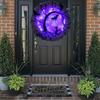 Guirlande lumineuse Halloween - AIMOONSA - Couronne squelette - Diamètre 30 cm - Violet - Chauve-souris &amp; chat