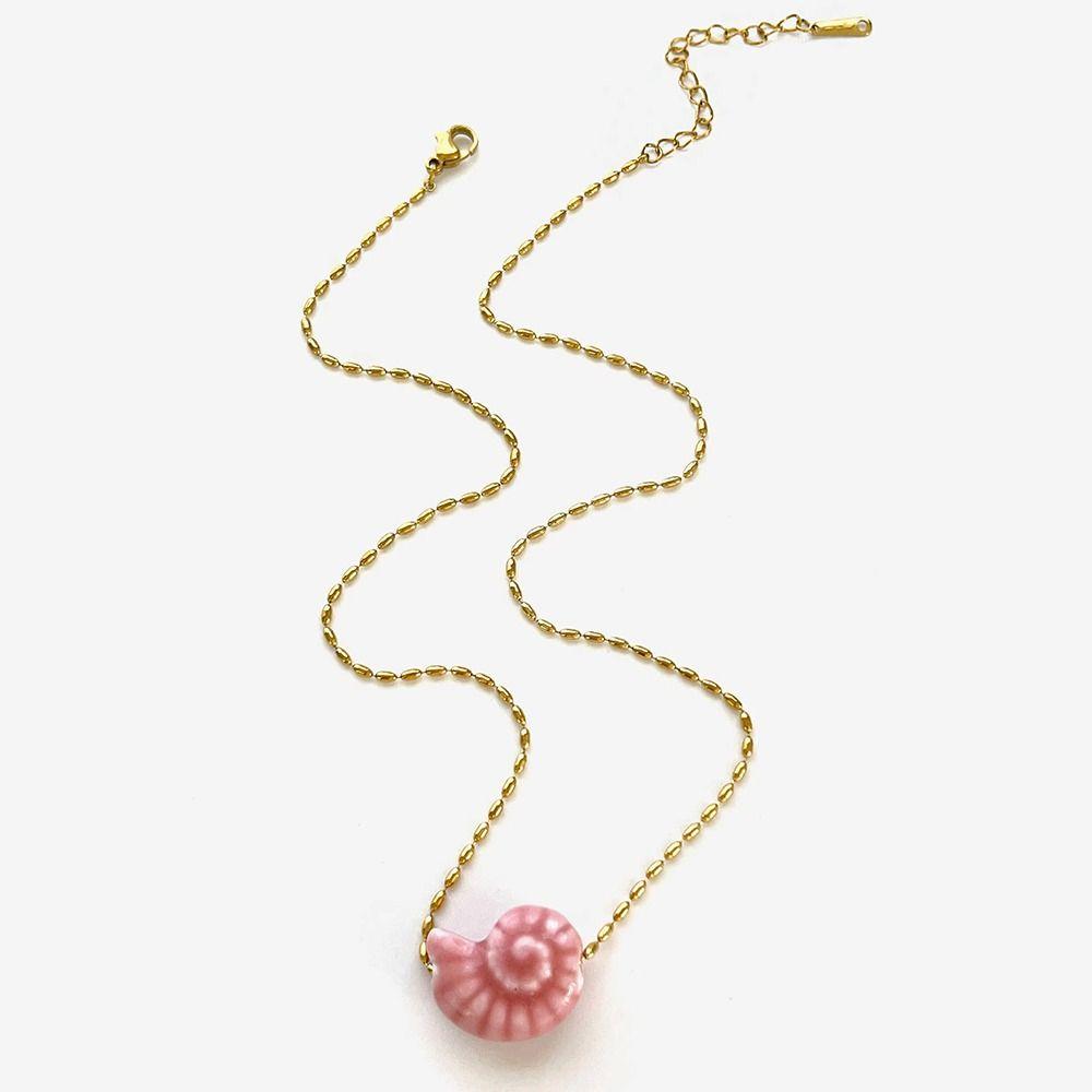 Ceramic Conch Pendant Necklace Stainless Steel Chain Collarbone Chain Fashion Conch Necklace  Women